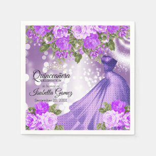 Quinceañera Lila Goa und Blume Serviette