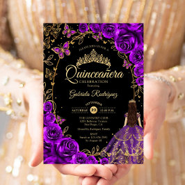 Quinceanera Lila Gold Black Einladung