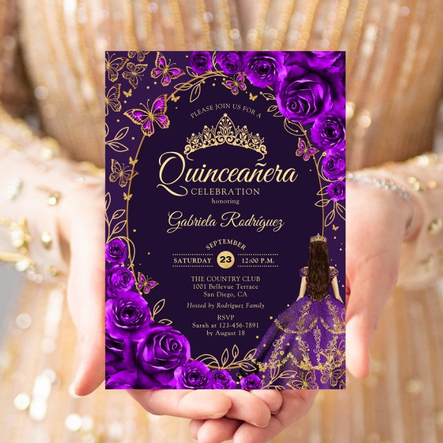 Quinceanera Lila Gold Einladung (Von Creator hochgeladen)