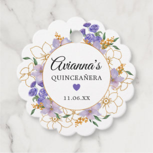 Quinceanera Lila Gold Floral Party Geschenkanhänger