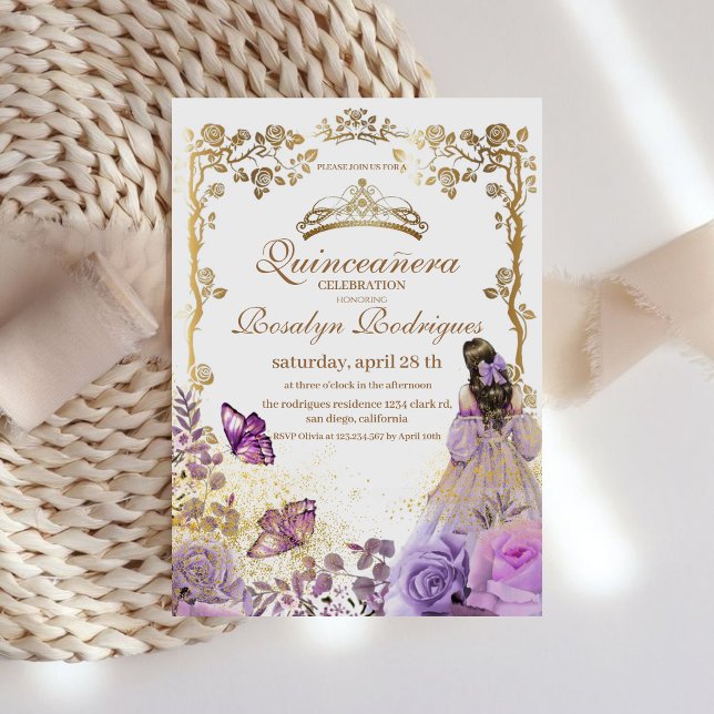 Quinceanera Lila Gold White Einladung (Von Creator hochgeladen)