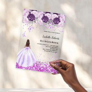Quinceanera lila Kleid rosa Blumen klar Acryleinladungen