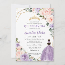 Quinceañera Lila Lavendel Blush Bloral Gold Einladung