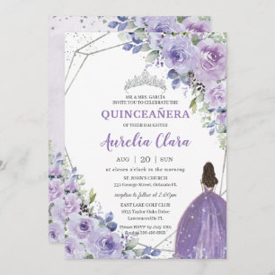 Quinceañera Lila Lavender Floral Silver Princess Einladung