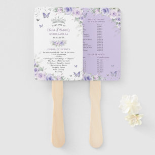 Quinceañera Lila Lavender Floral Silver Programm Fächer