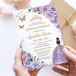 Quinceañera Lila Lavender Lilac Floral Princess Einladung