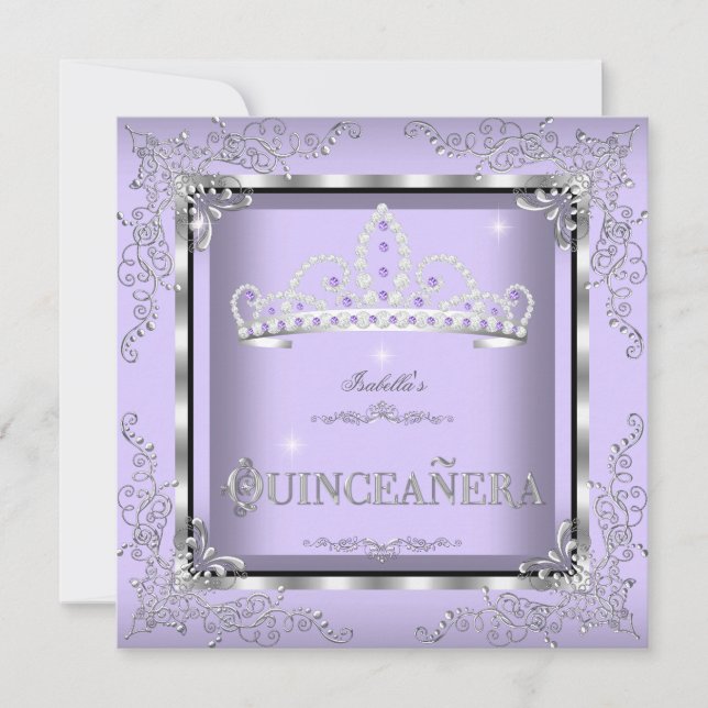 Quinceanera Lila Lavender Silver Diamond Tiara 4 Einladung (Vorderseite)