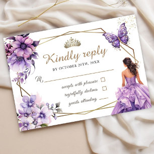 Quinceañera Lila Lilac Floral Butterfly UAwg RSVP Karte