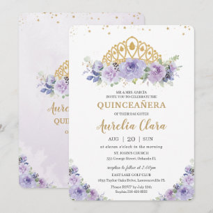 Quinceañera Lila Lilac Floral Princess Tiara Einladung