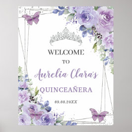 Quinceañera Lila Lilac Floral Silberschmetterlinge Poster