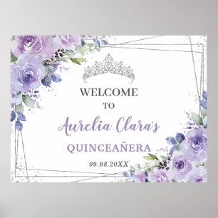 Quinceañera Lila Lilac Floral Silberschmetterlinge Poster