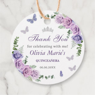 Quinceañera Lila Lilac Floral Tiara Butterfliegen Geschenkanhänger