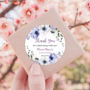 Quinceañera Lila Lilac Floral Tiara Butterfliegen Runder Aufkleber