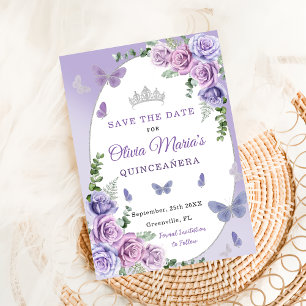 Quinceañera Lila Lilac Floral Tiara Butterfliegen Save The Date