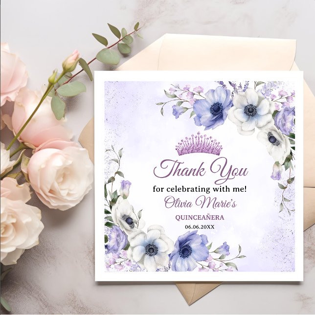 Quinceañera Lila Lilac Floral Tiara Butterfliegen Serviette (Von Creator hochgeladen)