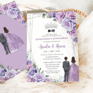 Quinceañera Lila Lilac Floral Twins Boy Girl Einladung