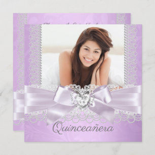 Quinceanera Lila Lilac Lace Damask Diamond Herz Einladung