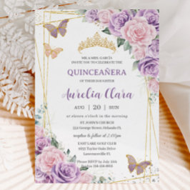 Quinceañera Lila Lilac Pink Flora Schmetterlinge Einladung