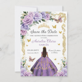 Quinceañera Lila Lilac Rose Floral Gold Prinzessin Save The Date