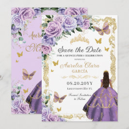 Quinceañera Lila Lilac Rose Floral Gold Prinzessin Save The Date