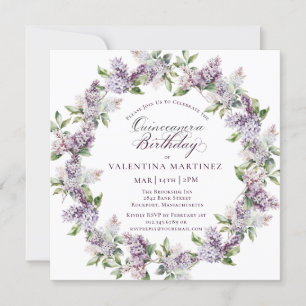 Quinceanera Lila Lilac Spring Blume Square Einladung