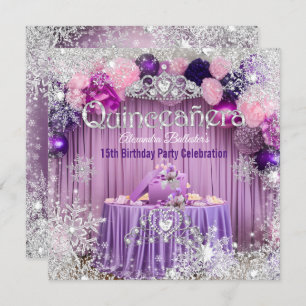 Quinceanera Lila Pink Silver Tiara Schneeflocke Einladung