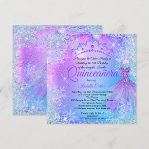 Quinceanera Lila Rosa Blau Winterwunderland Einladung