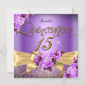 Quinceanera Lila Rosa Rose Birthday Gold Bogen Einladung