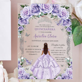 Quinceañera Lila Rose Floral Silver Princess Acryleinladungen