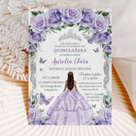Quinceañera Lila Rose Floral Silver Princess Einladung