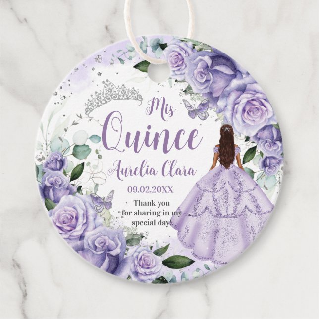 Quinceañera Lila Rose Floral Silver Princess Geschenkanhänger (Vorderseite)