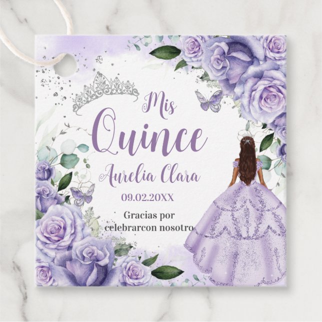 Quinceañera Lila Rose Floral Silver Princess Geschenkanhänger (Vorderseite)