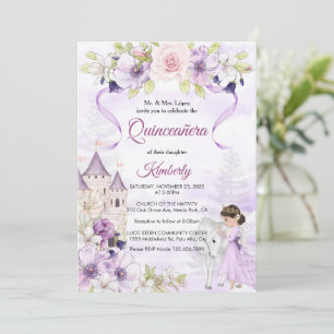 Quinceañera Lila Rosen Florale Silberprinzessin Einladung