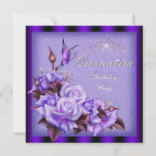 Quinceanera Lila Rosen Schmetterling Floral Einladung