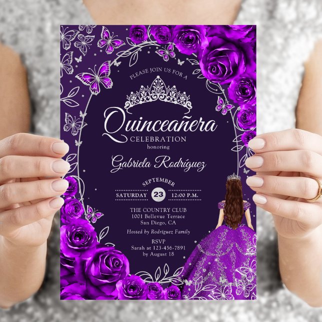 Quinceanera Lila Silber Einladung (Von Creator hochgeladen)