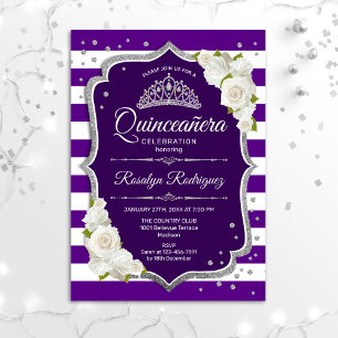 Quinceanera - Lila Silberes Weiß Einladung