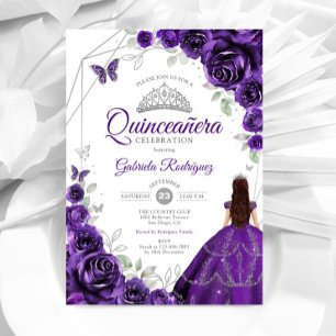Quinceanera Lila Silver Dress Floral Einladung