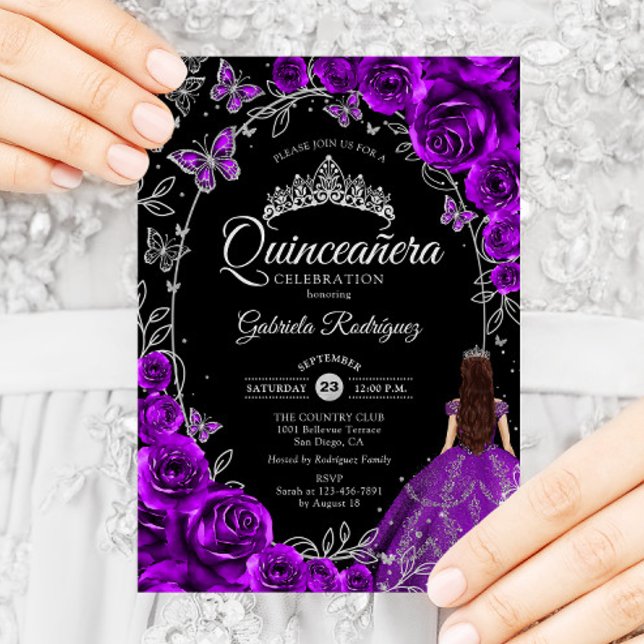 Quinceanera Lila Silver Floral Einladung (Von Creator hochgeladen)