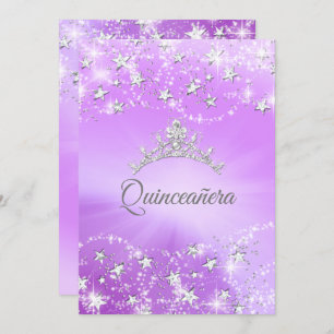 Quinceanera Lila Silver Sparkle Tiara Stars Einladung