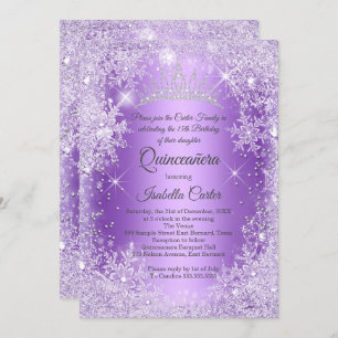 Quinceanera Lila Snowflake Winter Wonderland Einladung
