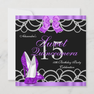 Quinceanera Lila Sweet 15 Party Glitter Schwarz Einladung