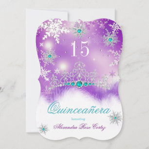 Quinceanera Lila Türkis Blau Perle Schneeflocke Einladung