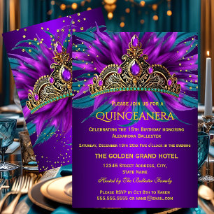 Quinceañera Lila Türkisblaue Tiara Geburtstagsfeie Einladung