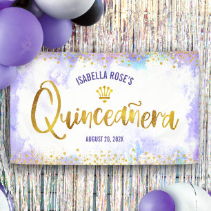 Quinceañera Lila Watercolor Gold-Script Willkommen Banner