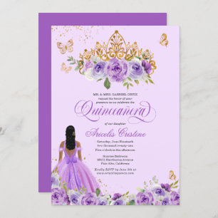 Quinceañera Lila Watercolor Rose Butterfly Invi Einladung