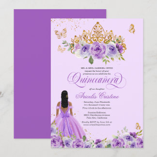 Quinceañera Lila Watercolor Rose Butterfly Invi Einladung