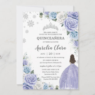 Quinceañera Lila weißblauer Blauer Winter Schnee Einladung