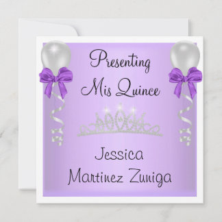 Quinceanera Lila White Silver Jewel Tiara Einladung