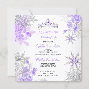Quinceanera Lila Winter Wonderland Schneeflocke Einladung