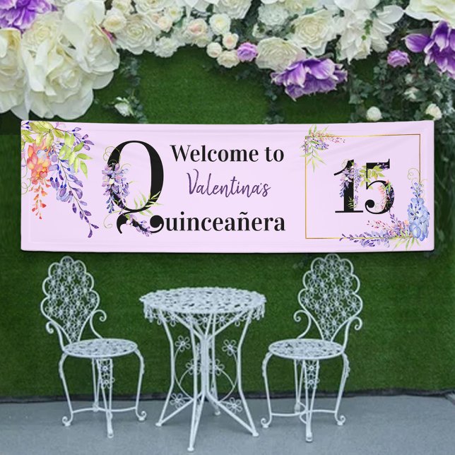 Quinceanera Lila Wisteria Floral Number 15 Banner (Quinceanera Banner from my Purple Wisteria Quinceanera Collection
)